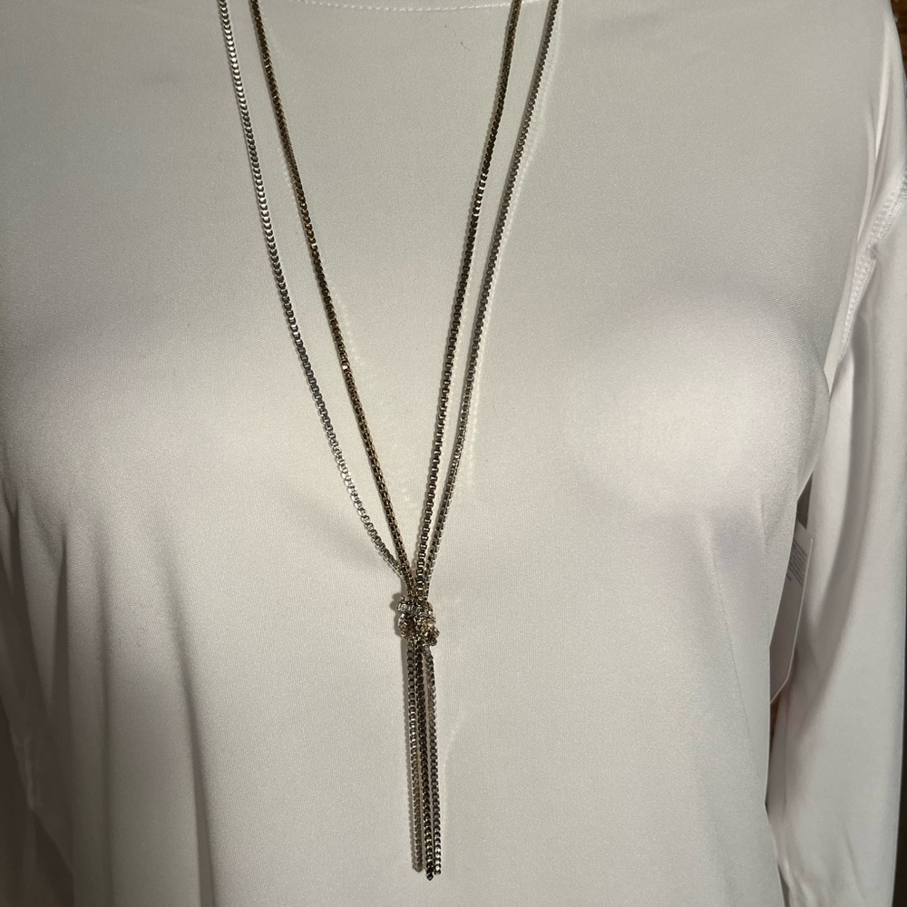Silver and gold tone multiple strand, long necklace